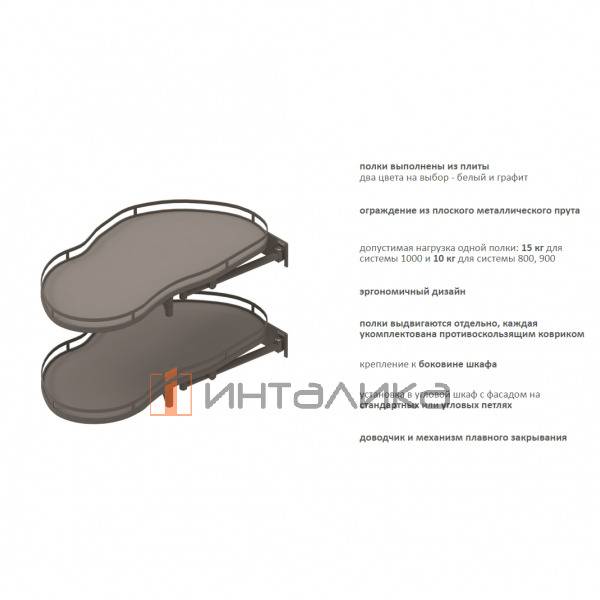 Магический угол REJS Optima Ergo 1000 (фасад 600) правый, плоский борт, графит – 3