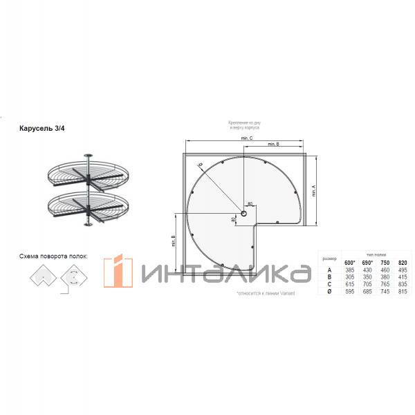 Карусель REJS Nova, 3/4 Ø820 хром/графит – 3