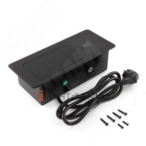 Выдвижной блок розеток, 265*118 мм, 2 розетки, 1 USB, 1 USB Type-C, быстрая зарядка, беспроводная зарядка, черный – 2