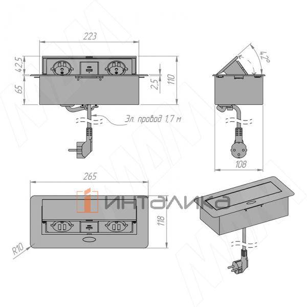 Выдвижной блок розеток, 265*118 мм, 2 розетки, 1 USB, 1 USB Type-C, быстрая зарядка, белый – 2