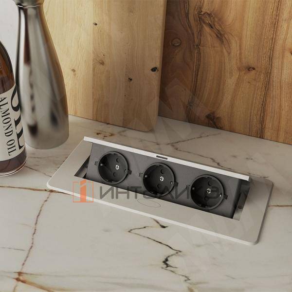 Выдвижной блок розеток, 265*118 мм, 3 розетки, серебро – 2