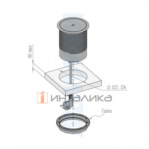 Выдвижной блок розеток, d=122 мм, 4 розетки, 2 USB, 2 USB Type-C, быстрая зарядка, беспроводная зарядка, черный – 5