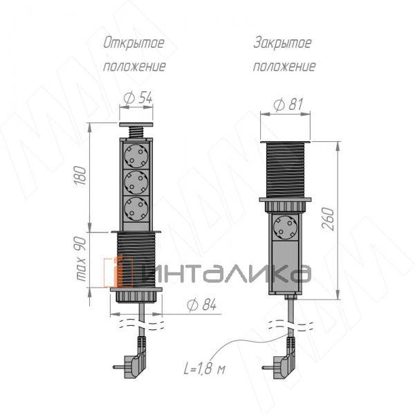 Выдвижной блок розеток, d=60 мм, 3 розетки, черный – 3