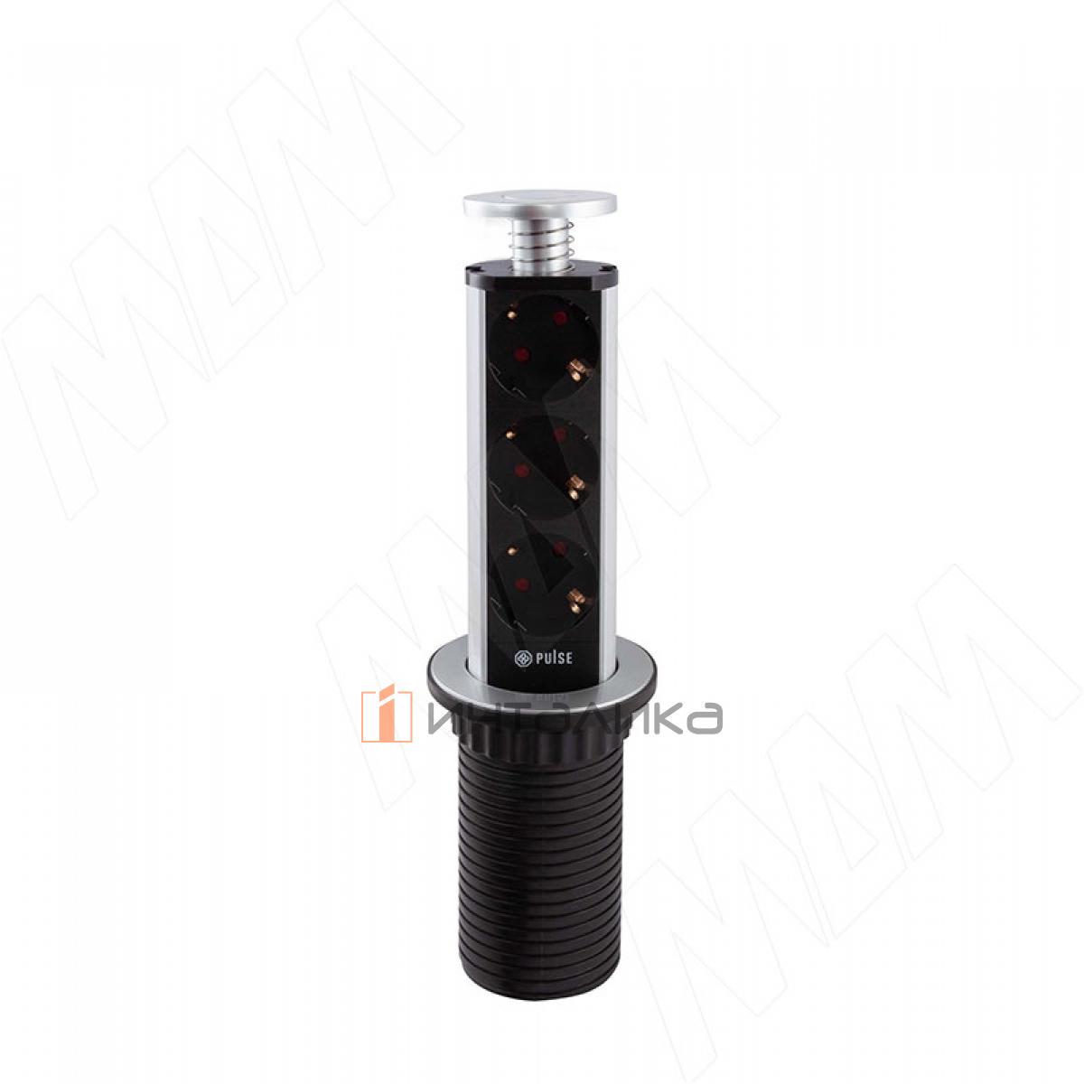 Выдвижной блок розеток, d=60 мм, 3 розетки, серебро