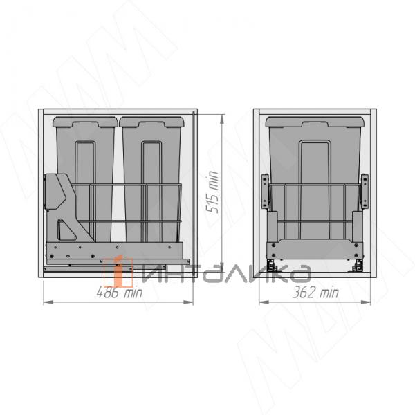 MOVEBOX F40 Система сортировки и хранения, платформа, 2 емкости (2x21), креп. фасада, полн.выдв., плавн.закр., графит – 10
