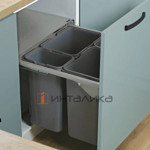Выдвижная система мусорных ведер Rejs JC609 в корпус 600, H345, ведра 2х9 л и 2х20 л, серый – 2