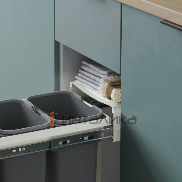 Выдвижная система мусорных ведер Rejs JC607 в корпус 450, H450, ведра 2х20 л, серый – 2