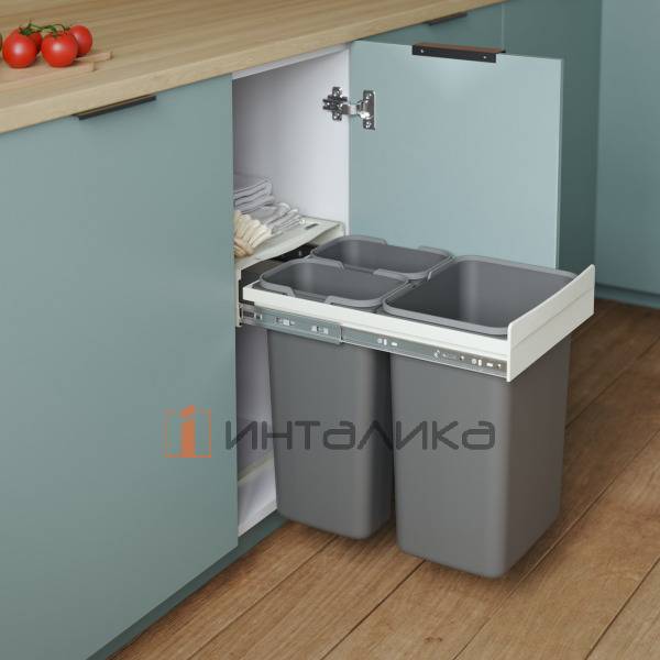 Выдвижная система мусорных ведер Rejs JC601 в корпус 400, H440, ведра 2х9 л и 1х20 л, серый – 2