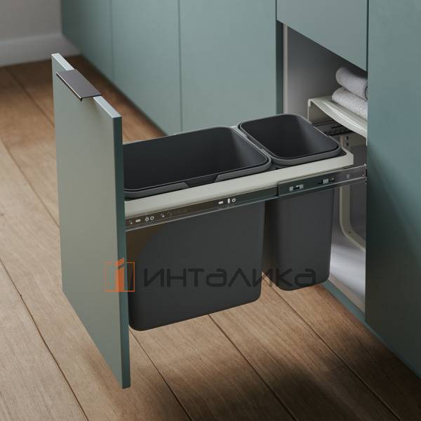 Выдвижная система мусорных ведер Rejs JC603 в корпус 300, H440, ведра 1х9 л и 1х20 л, серый – 2