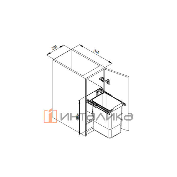Система мусорных ведер Rejs Aladin в корпус 400, ведро 1х16 л, пластик, серый – 2
