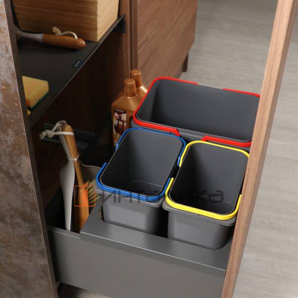 Рама с крышкой для 3 мусорных ведер Rejs Sorte, в корпус 800 мм, серый – 4