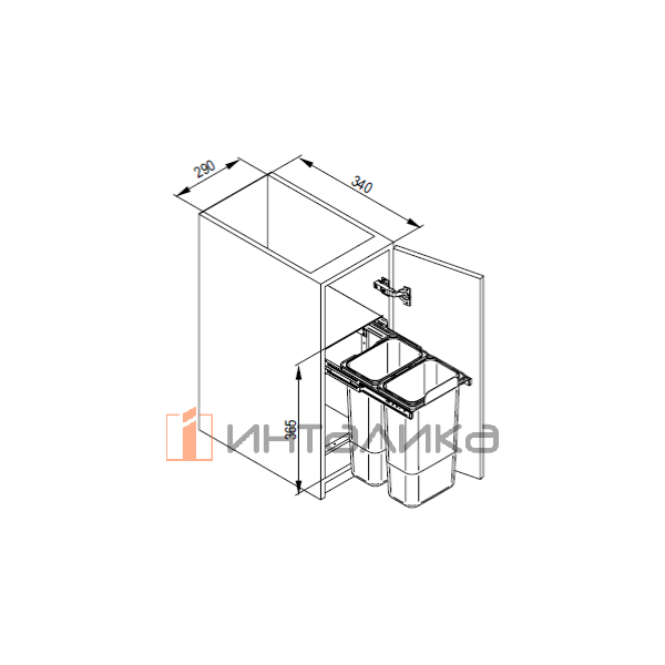 Система мусорных ведер Rejs Aladin в корпус 400, ведра 2х8 л, пластик, серый – 2