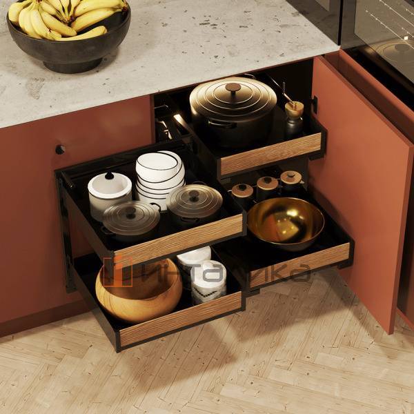 Магический угол REJS Space Puro 900-1000 для выдвижного фасада 450-550, черный матовый/дуб – 2