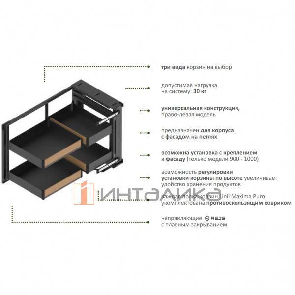 Магический угол REJS Space Puro 900-1000 для выдвижного фасада 450-550, черный матовый/дуб – 4