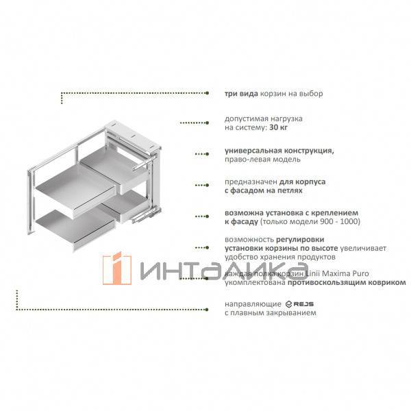Магический угол REJS Space Puro 900-1000 для выдвижного фасада 450-550, белый матовый/прозрачный – 4