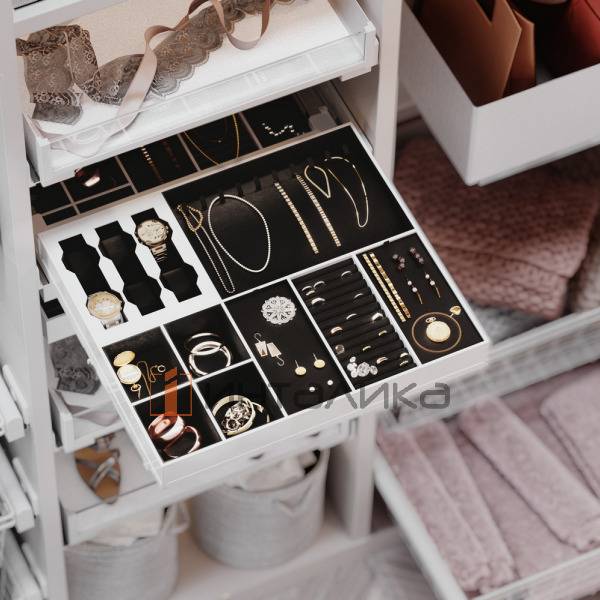 Гардеробный органайзер Rejs для бижутерии, 200х460х58, кремовая экокожа/черный бархат – 3