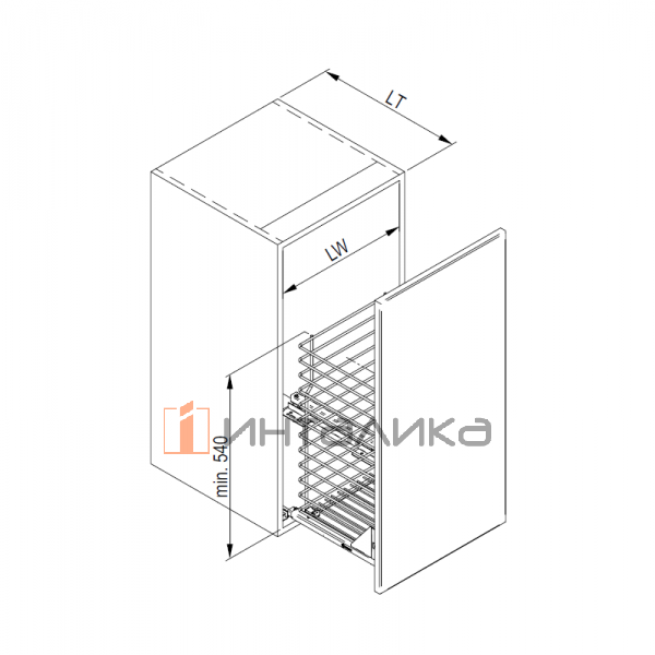 Выдвижная нижняя одноуровневая корзина Rejs Cargo mini Variant Multi 300, крепление к фасаду, L300, белый – 2