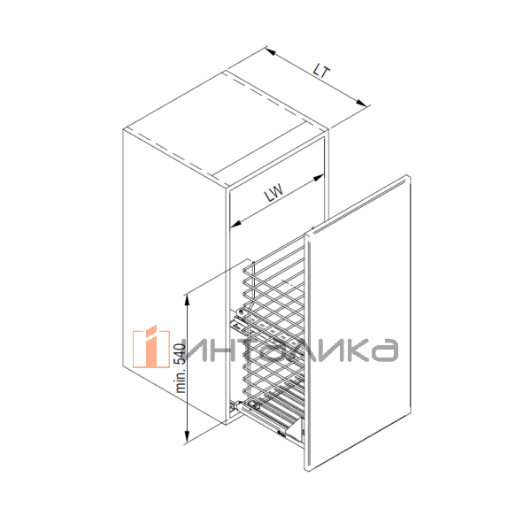 Выдвижная нижняя двухуровневая корзина Rejs Cargo mini Variant Multi 150, крепление к фасаду, L300, белый – 2