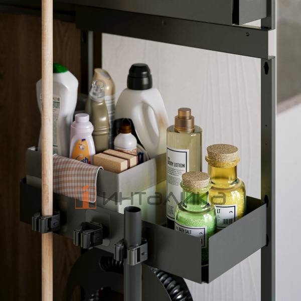 Стеллаж для хозяйственных принадлежностей Rejs House Master, полное выдвижение, L500, H1700, левый, графит – 6