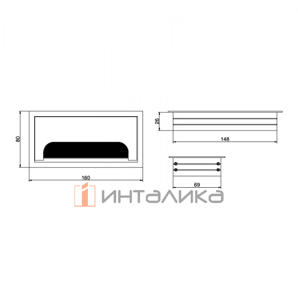 Пропуск кабеля прямоугольный Rejs Docher, 80х160, черный – 2