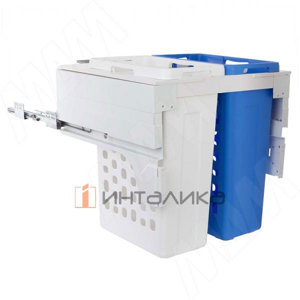 Выдвижная корзина для белья HAMPER LM60, полное выдвижение, плавное закрывание, 2 емкости (35л+35л), белый/синий – 2