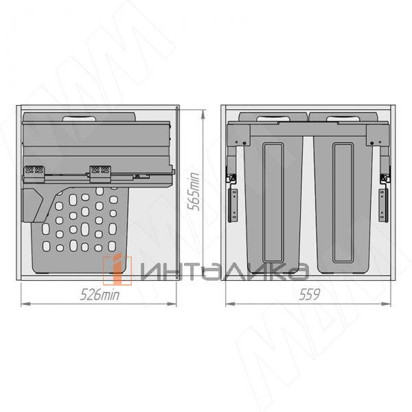 Выдвижная корзина для белья HAMPER LM60, полное выдвижение, плавное закрывание, 2 емкости (35л+35л), белый/синий – 6