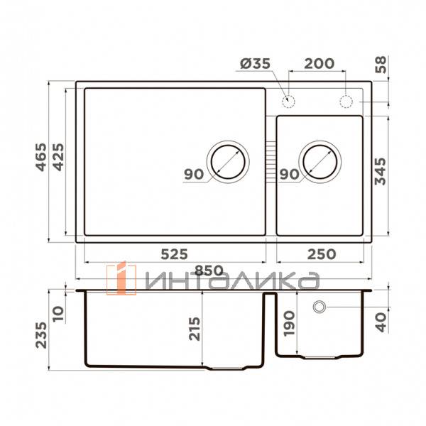 Мойка Omoikiri TEDORI 85-2-U Tetogranit, 900, под столешницу, espresso – 2