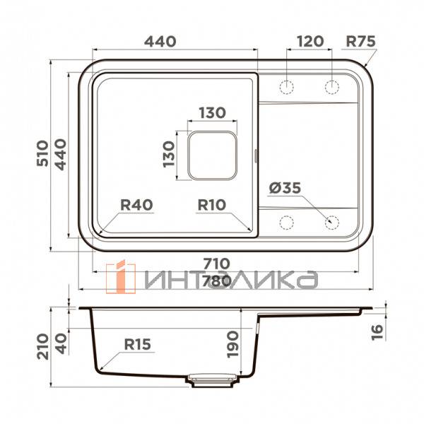 Мойка Omoikiri TASOGARE 78 Artgranit, 500, накладная, черный – 2