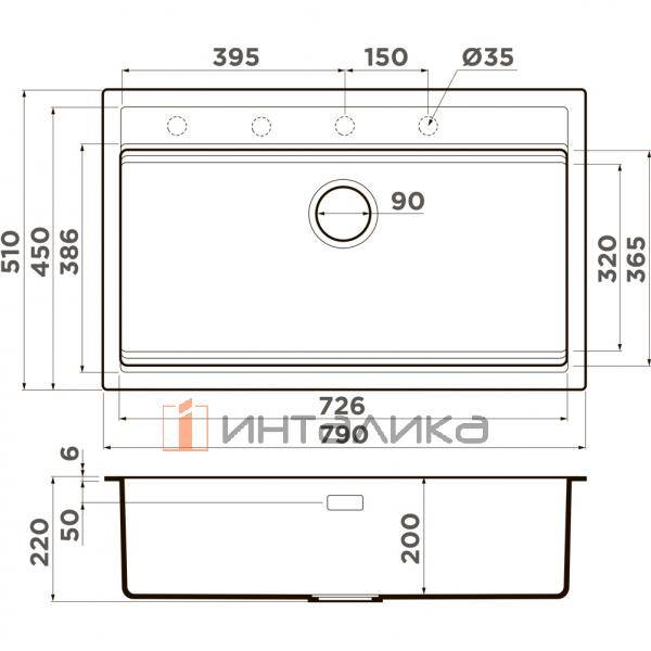 Мойка Omoikiri Kitagawa 79-LB Artceramic, 800, накладная, azur blue матовый – 2