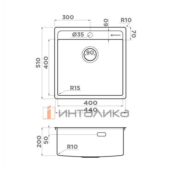Мойка Omoikiri Daisen 44 нержавеющая сталь, 500, накладная, нержавеющая сталь – 2