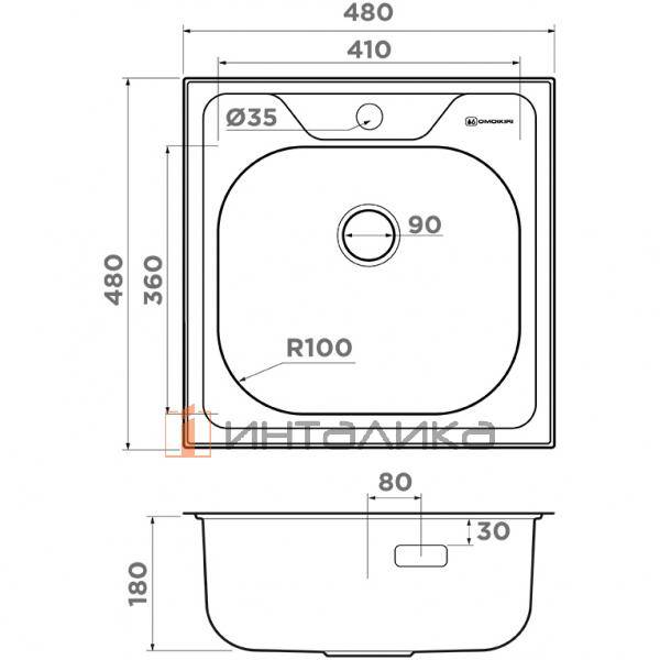 Мойка Omoikiri Saru 48 нержавеющая сталь, 500, накладная, нержавеющая сталь – 2