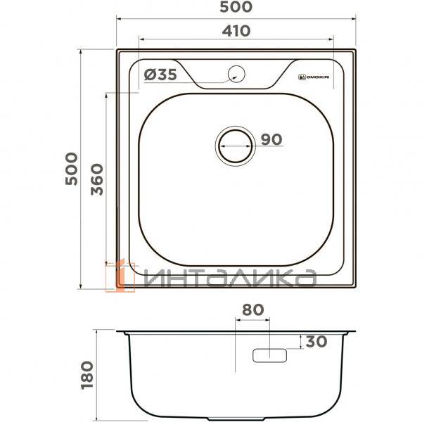 Мойка Omoikiri Saru 50 нержавеющая сталь, 500, накладная, нержавеющая сталь – 2