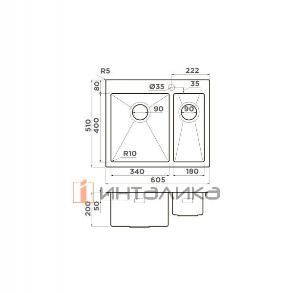 Мойка Omoikiri Akisame 60-2 L нержавеющая сталь, 600, накладная, нержавеющая сталь – 2