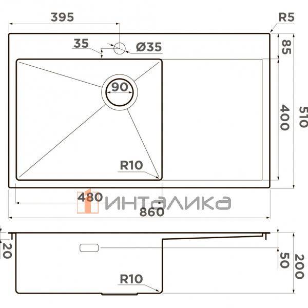 Мойка Omoikiri Akisame 86 Side R нержавеющая сталь, 600, накладная, светлое золото – 2