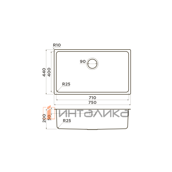 Мойка Omoikiri Tadzava 75-U/I нержавеющая сталь, 800, накладная, нержавеющая сталь – 2