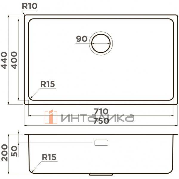 Мойка Omoikiri Tadzava 75-U/I Ultra 15 нержавеющая сталь, 800, накладная, нержавеющая сталь – 2