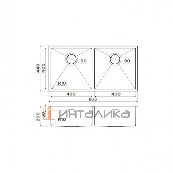 Мойка Omoikiri TAKI 86-2-U/IF нержавеющая сталь, 900, накладная, вороненая сталь – 2