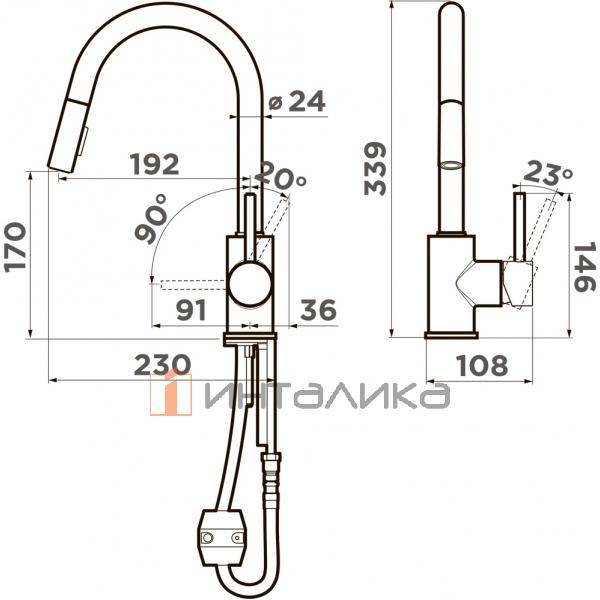 Смеситель Omoikiri SHINAGAWA-SB однорычажный, с выдвижным шлангом, хром – 2