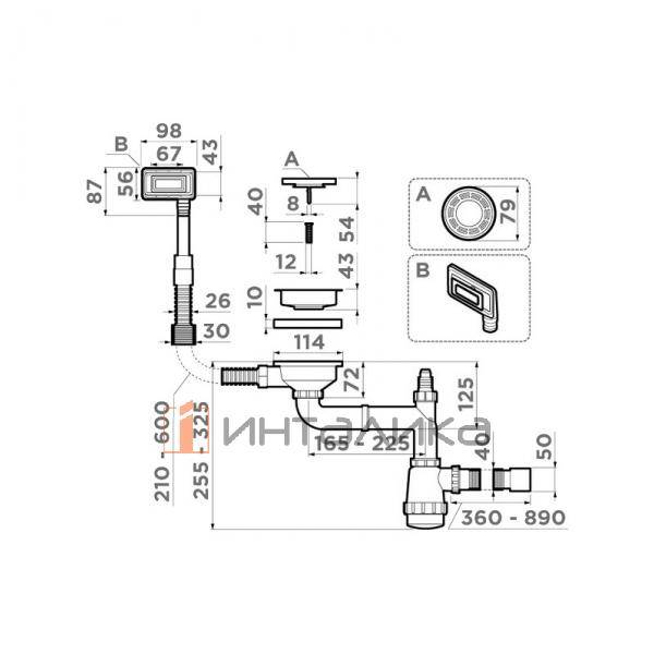 Арматура для одночашевых кухонных моек Omoikiri WK-1-UN с прямоугольным переливом, графит – 2