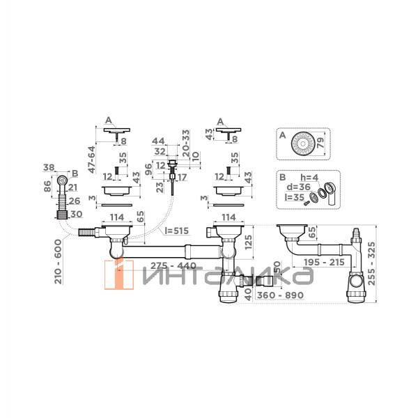 Перелив и выпуск Omoikiri D-01 со стоп-вентилем, античная латунь – 2