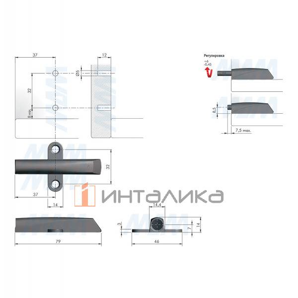 K-PUSH TECH толкатель с магнитом 37 мм усиленный, накладной крестообразный, белый – 2