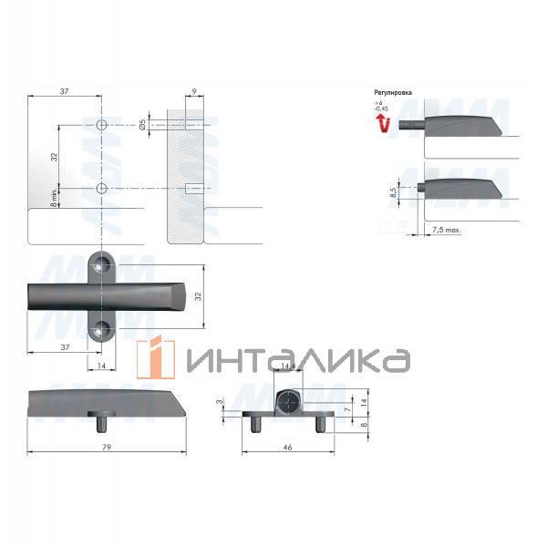 K-PUSH TECH толкатель с магнитом 37 мм, накладной крестообразный со штифтами, серый – 3