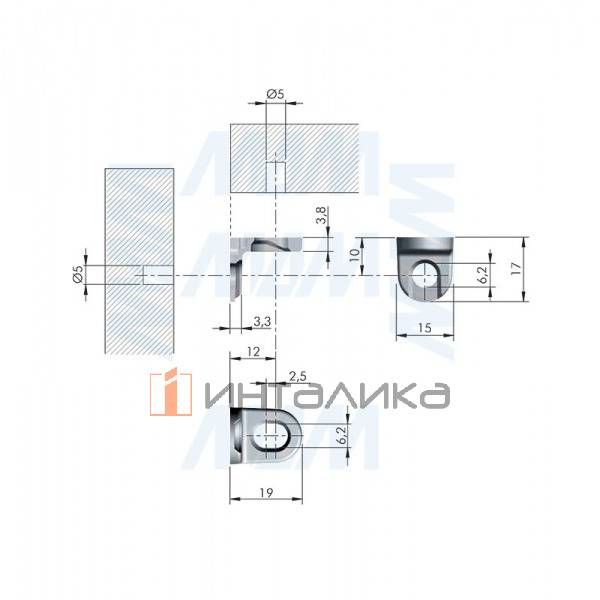 BRACKET Полкодержатель для деревянных полок, с круглым и овальным отверстием под саморез, цинк – 2