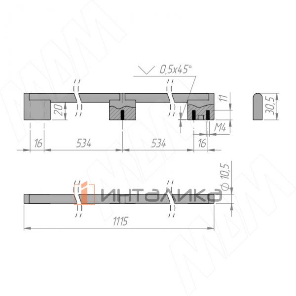Ручка-рейлинг 1100мм (L=1115мм) нержавеющая сталь – 4