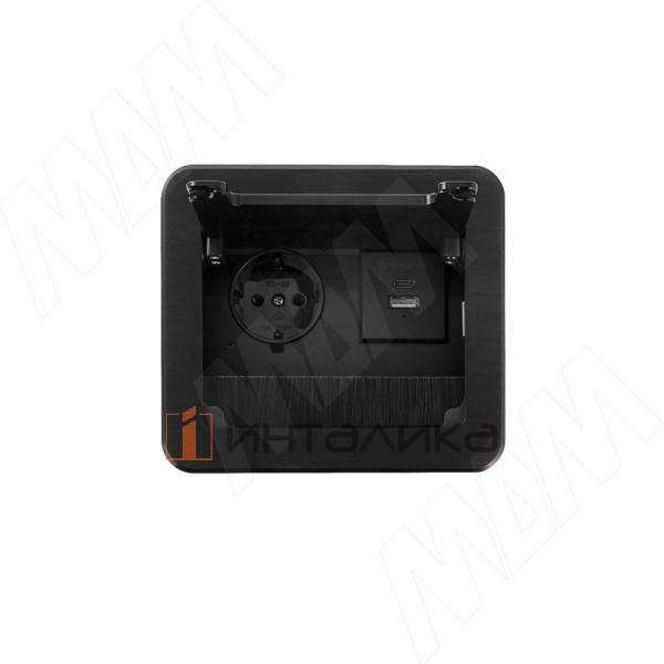 Блок розеток с откидной крышкой, 144*129 мм, 1 розетка, 1 USB, 1 USB Type-C, быстрая зарядка, черный – 3