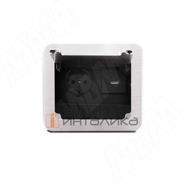 Блок розеток с откидной крышкой, 144*129 мм, 1 розетка, 1 USB, 1 USB Type-C, быстрая зарядка, серебро – 3