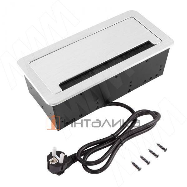 Блок розеток с откидной крышкой, 265*129 мм, 3 розетки, 1 USB, 1 USB Type-C, быстрая зарядка, серебро – 2