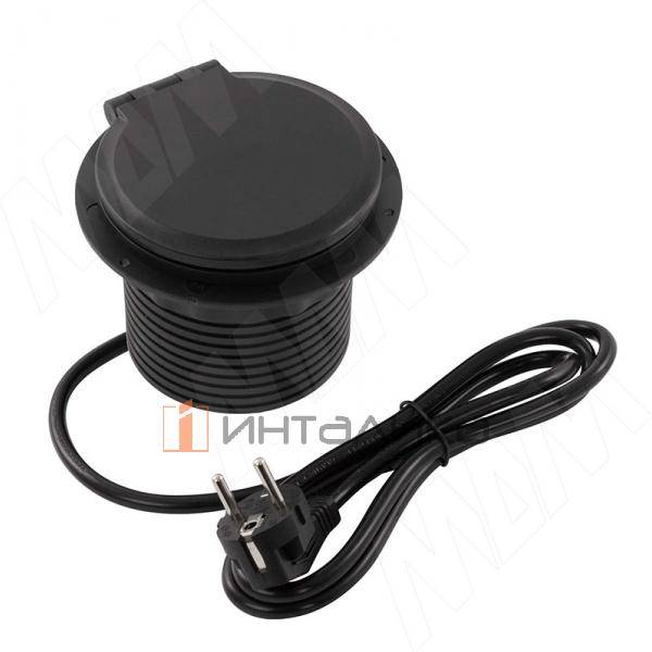 Блок розеток с откидной крышкой,  d=105 мм, 1 розетка, 1 USB, 1 USB Type-C,  быстрая зарядка, беспроводная зарядка, черный – 2