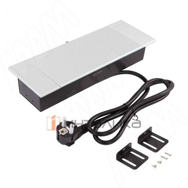 Блок розеток с откидной крышкой, 285*103 мм, 2 розетки, 1 USB, 1 USB Type-C, быстрая зарядка, серебро – 2