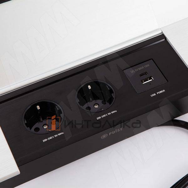 Блок розеток с откидной крышкой, 285*103 мм, 2 розетки, 1 USB, 1 USB Type-C, быстрая зарядка, серебро – 3